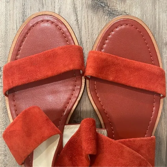 Banana republic Rust Burt Red suede leather sandals, ankle ties s 8.5