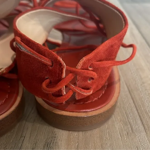 Banana republic Rust Burt Red suede leather sandals, ankle ties s 8.5