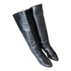 Bandolino Vintage 80s Black Italian Leather Riding Boots Tall Fold Over Size 6.5