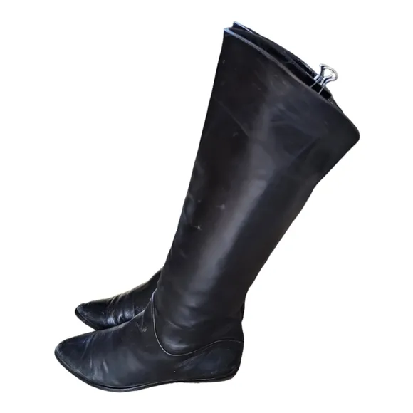 Bandolino Vintage 80s Black Italian Leather Riding Boots Tall Fold Over Size 6.5
