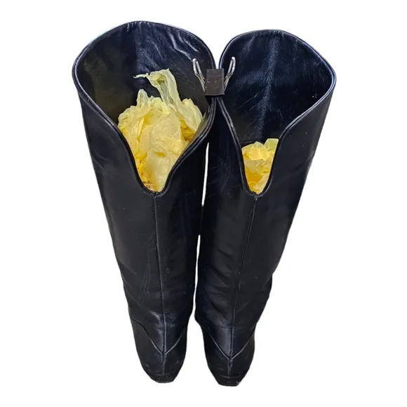 Bandolino Vintage 80s Black Italian Leather Riding Boots Tall Fold Over Size 6.5