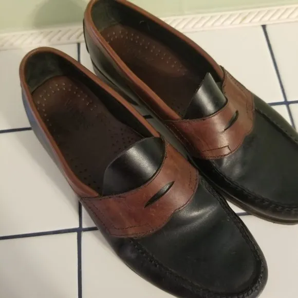 Bass Weejuns 9D Brown Black Colorblock Leather Dress Shoes Slip On Penny Loafers