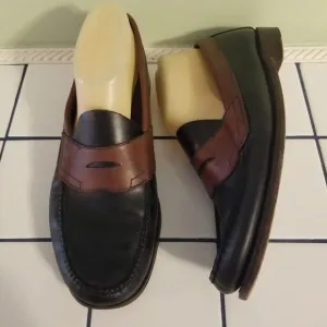 Bass Weejuns 9D Brown Black Colorblock Leather Dress Shoes Slip On Penny Loafers