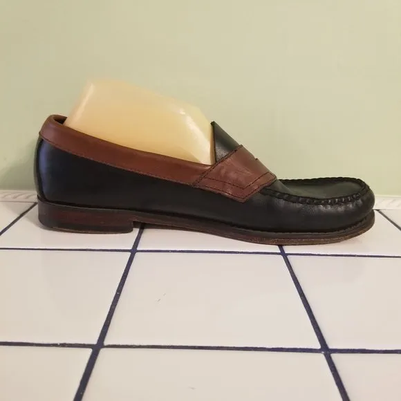 Bass Weejuns 9D Brown Black Colorblock Leather Dress Shoes Slip On Penny Loafers