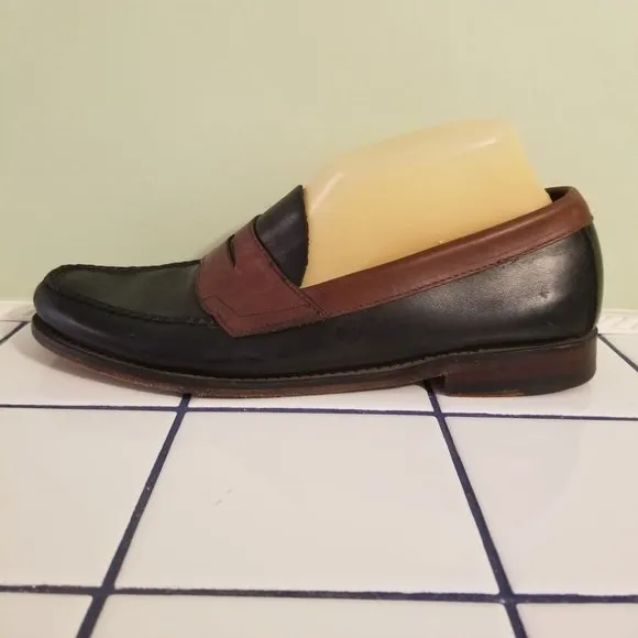 Bass Weejuns 9D Brown Black Colorblock Leather Dress Shoes Slip On Penny Loafers