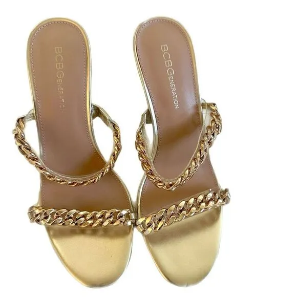 BCBGgeneration gold chained sandals Size 7.5 New, no box