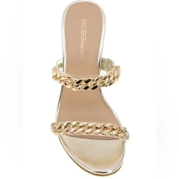 BCBGgeneration gold chained sandals Size 7.5 New, no box