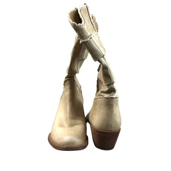 BcbgMaxAzria Cowgirl Boot Sz 8.5 Tan Leather Lace Western Cottage Boho Y2K Retro
