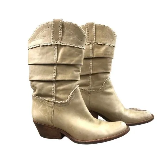 BcbgMaxAzria Cowgirl Boot Sz 8.5 Tan Leather Lace Western Cottage Boho Y2K Retro