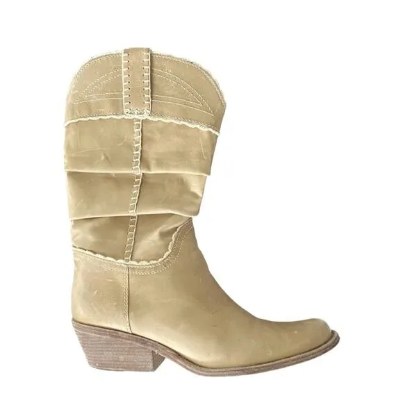 BcbgMaxAzria Cowgirl Boot Sz 8.5 Tan Leather Lace Western Cottage Boho Y2K Retro
