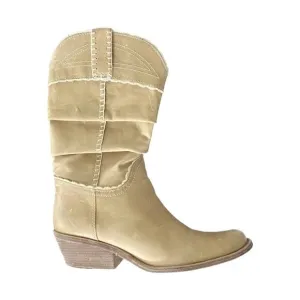 BcbgMaxAzria Cowgirl Boot Sz 8.5 Tan Leather Lace Western Cottage Boho Y2K Retro
