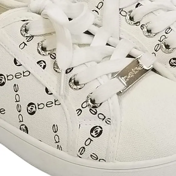 Bebe Sport Womens Denya Logo Print Tennis Shoes Sneakers in Ivory Cream Size 6