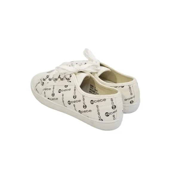 Bebe Sport Womens Denya Logo Print Tennis Shoes Sneakers in Ivory Cream Size 6