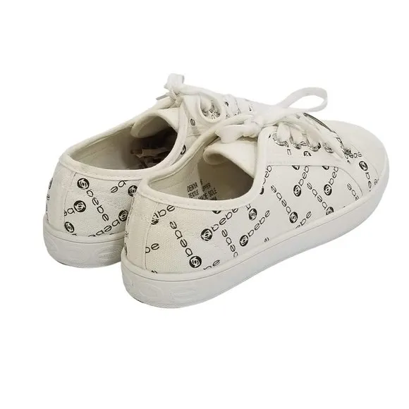 Bebe Sport Womens Denya Logo Print Tennis Shoes Sneakers in Ivory Cream Size 6