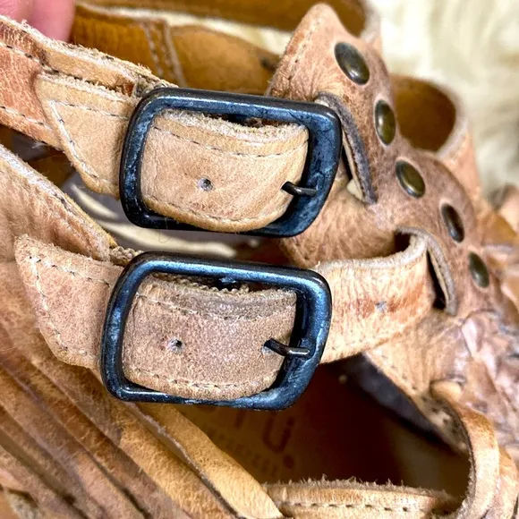 Bed Stu Distressed Leather Platform Buckles Sandals Wood Heals New w/ Stickers