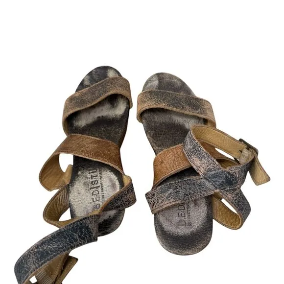 Bed Stu Sophie Platdorm Heel Sandals Brown Distressed Leather Chunky Y2K Women 7