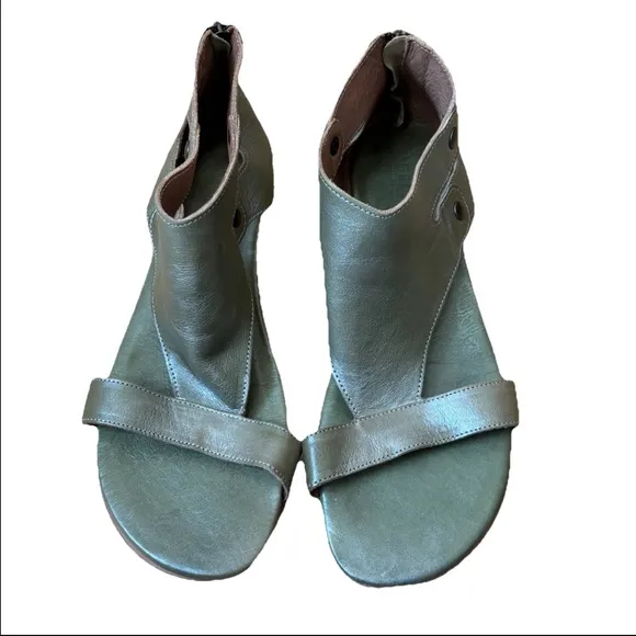 Bed Stu Soto Leather Sandals In Green Back Zip Women’s Size 11 Boho