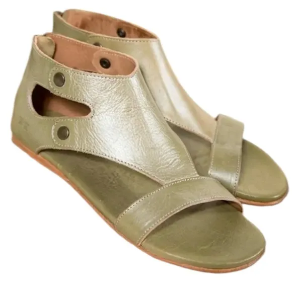 Bed Stu Soto Leather Sandals In Green Back Zip Women’s Size 11 Boho