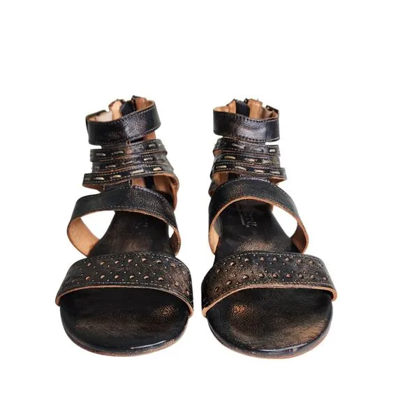 Bed Stu Womens Artemis Sandal Size 6 Black Caged Gladiator Back Zip Strappy Boho