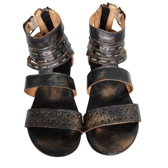 Bed Stu Womens Artemis Sandal Size 6 Black Caged Gladiator Back Zip Strappy Boho