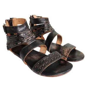 Bed Stu Womens Artemis Sandal Size 6 Black Caged Gladiator Back Zip Strappy Boho