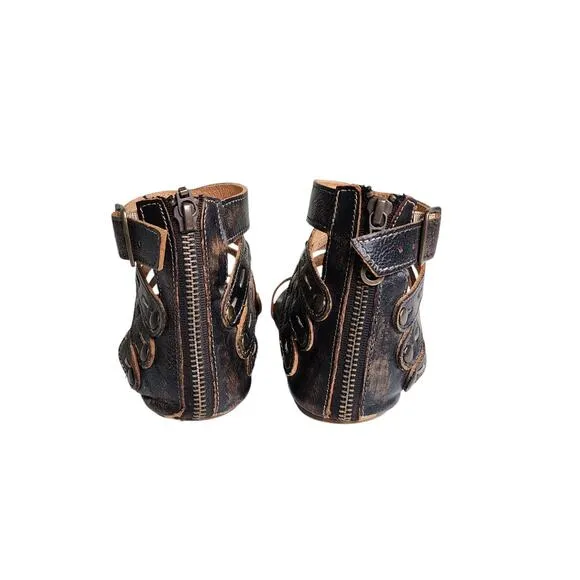 Bed Stu Womens Artemis Sandal Size 6 Black Caged Gladiator Back Zip Strappy Boho