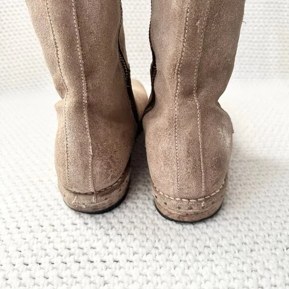 BedStu Beige Khaki Suede Riverpark Combat Boho Whipstitch Tall Mid Calf Boots 9