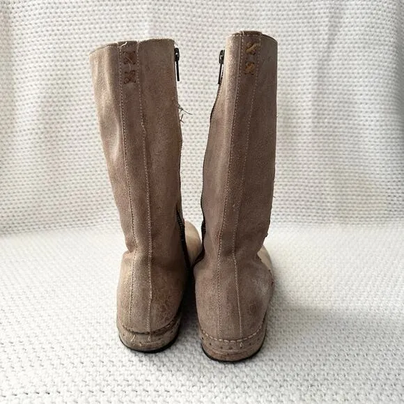BedStu Beige Khaki Suede Riverpark Combat Boho Whipstitch Tall Mid Calf Boots 9