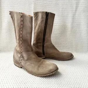 BedStu Beige Khaki Suede Riverpark Combat Boho Whipstitch Tall Mid Calf Boots 9