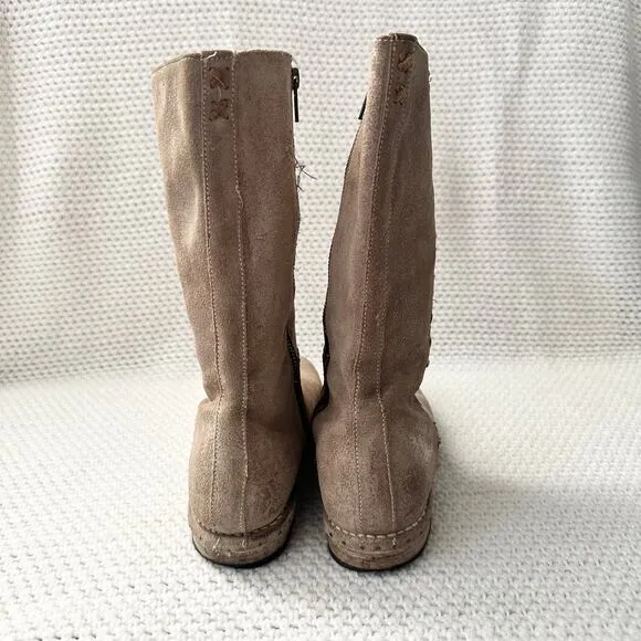 BedStu Beige Khaki Suede Riverpark Combat Boho Whipstitch Tall Mid Calf Boots 9