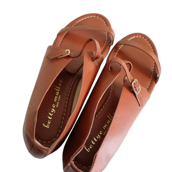 Bettye Muller Womens Sandals Size 10 Brown Leather Strappy Flats Open Toe Boho