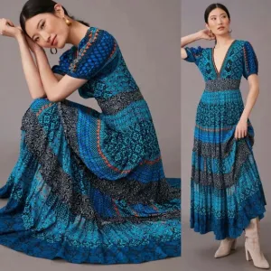 Bhanuni Marian Maxi Dress Anthropologie Boho Festival Embroidered Beaded Event