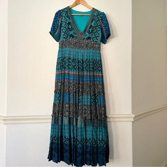 Bhanuni Marian Maxi Dress Anthropologie Boho Festival Embroidered Beaded Event