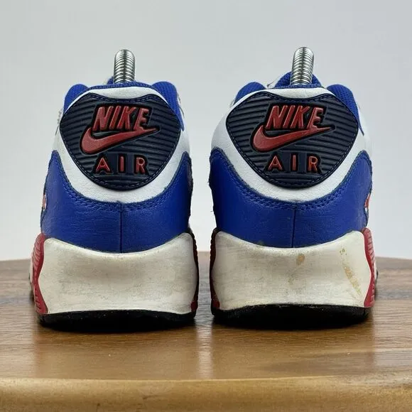 Big Kids Nike Air Max 90 LTR GS Retro White Blue Red Sneakers Shoes Size 7 Y GUC