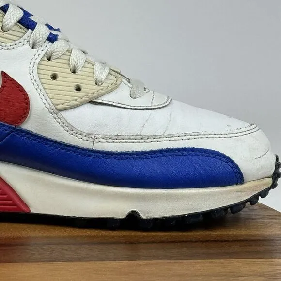 Big Kids Nike Air Max 90 LTR GS Retro White Blue Red Sneakers Shoes Size 7 Y GUC
