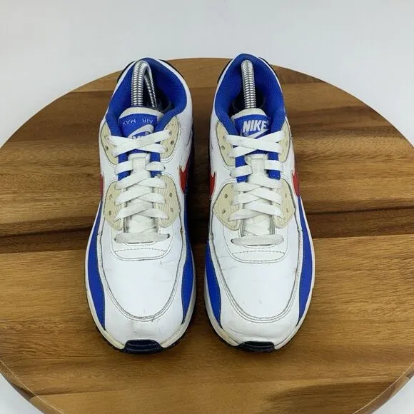 Big Kids Nike Air Max 90 LTR GS Retro White Blue Red Sneakers Shoes Size 7 Y GUC