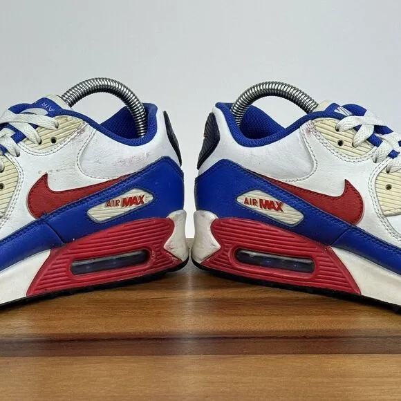 Big Kids Nike Air Max 90 LTR GS Retro White Blue Red Sneakers Shoes Size 7 Y GUC