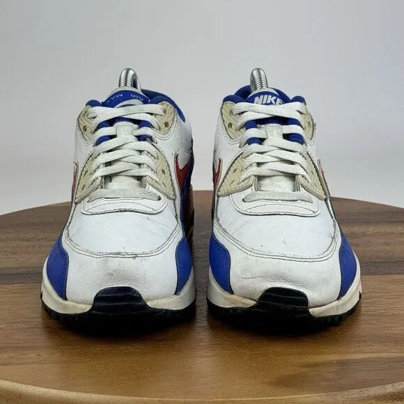 Big Kids Nike Air Max 90 LTR GS Retro White Blue Red Sneakers Shoes Size 7 Y GUC