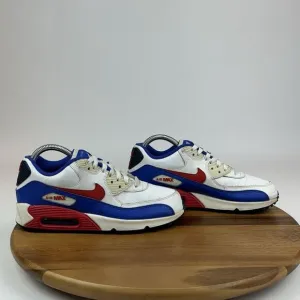 Big Kids Nike Air Max 90 LTR GS Retro White Blue Red Sneakers Shoes Size 7 Y GUC