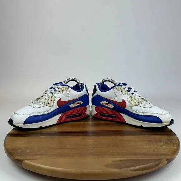 Big Kids Nike Air Max 90 LTR GS Retro White Blue Red Sneakers Shoes Size 7 Y GUC