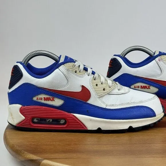 Big Kids Nike Air Max 90 LTR GS Retro White Blue Red Sneakers Shoes Size 7 Y GUC