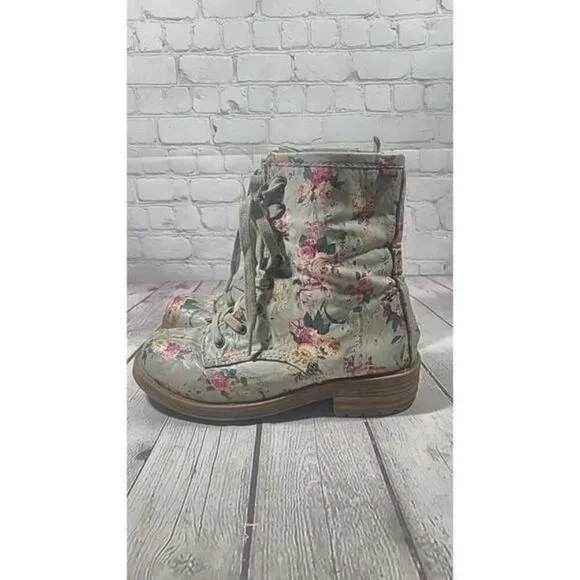 Big Buddha 'Amber' Boho Lace -up Floral Combat Boots Women's Size 8.5