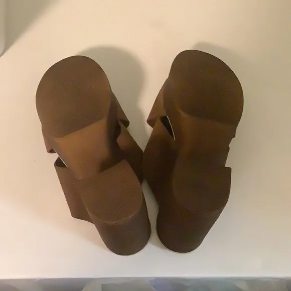 Bionatura Boho Women’s tan brown chunky heel leather slip on sandals size 7.5 38
