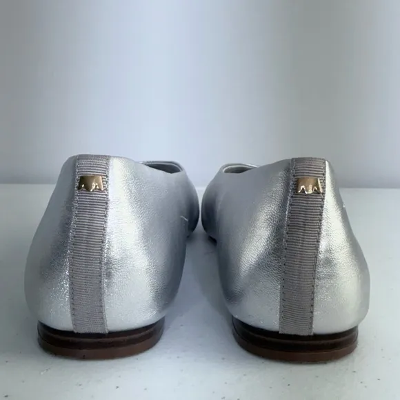 BIRDIES Crane Flat Shoes in Silver Leather Square Toe Minimalist Ballet Flats 9