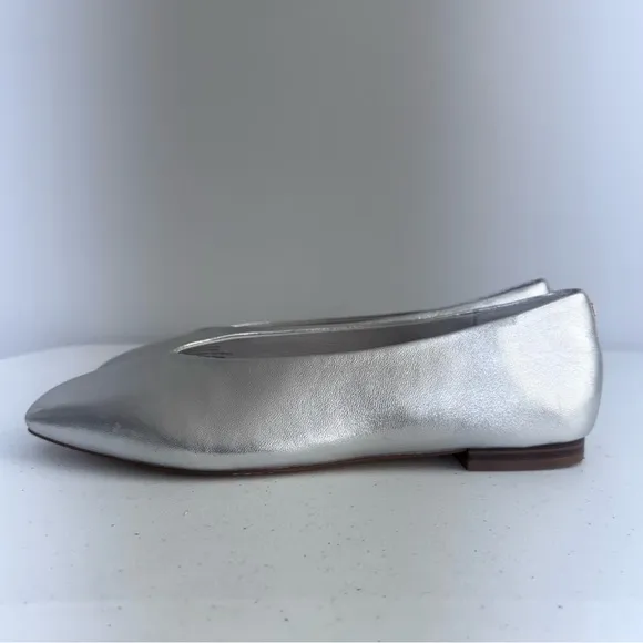 BIRDIES Crane Flat Shoes in Silver Leather Square Toe Minimalist Ballet Flats 9