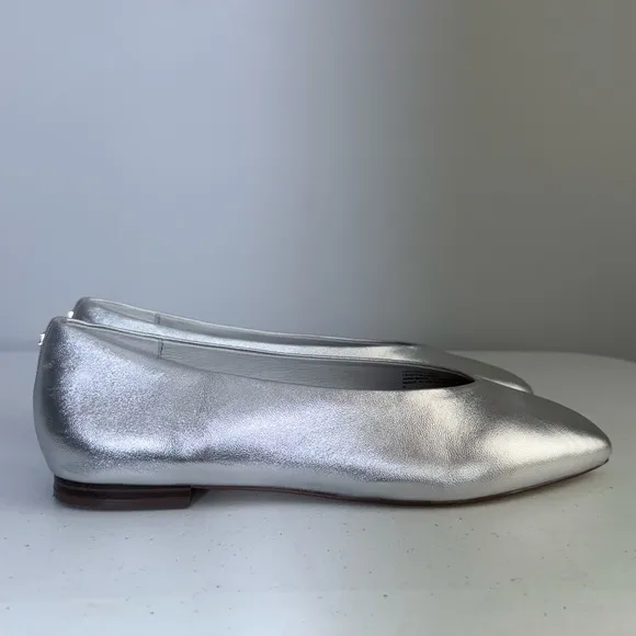 BIRDIES Crane Flat Shoes in Silver Leather Square Toe Minimalist Ballet Flats 9