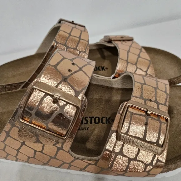 Birkenstock Arizona Sandals Women's Metallic Gator Pattern Boho Golf Buckle S 39