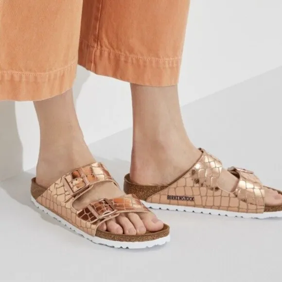Birkenstock Arizona Sandals Women's Metallic Gator Pattern Boho Golf Buckle S 39