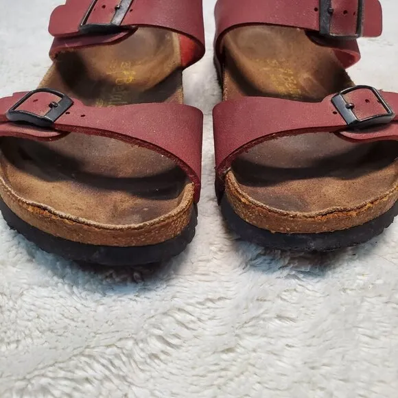 Birkenstock Betula Red Leather Casual Strap Slip On Unisex Sandal Men 6 Women 8