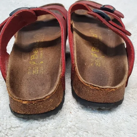 Birkenstock Betula Red Leather Casual Strap Slip On Unisex Sandal Men 6 Women 8